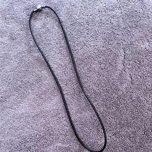 Black Leather Necklace with Silver Bead Clasp